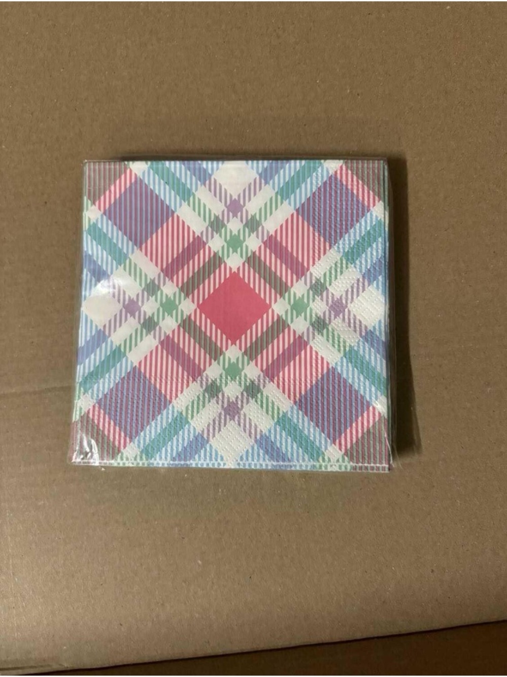 Plaid Pattern Paper Napkins - Pastel Pink, Blue & Green (x10)